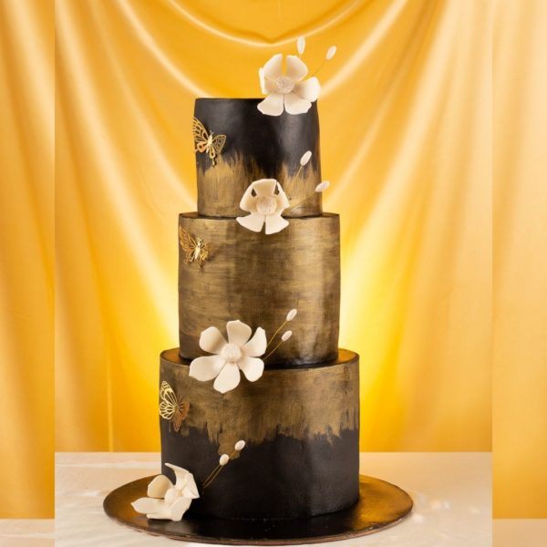 Golden Butterfly Wedding Cake