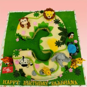 NUMBER 3 JUNGLE THEMED SHAPED BIRTHDAY THEME CAKE