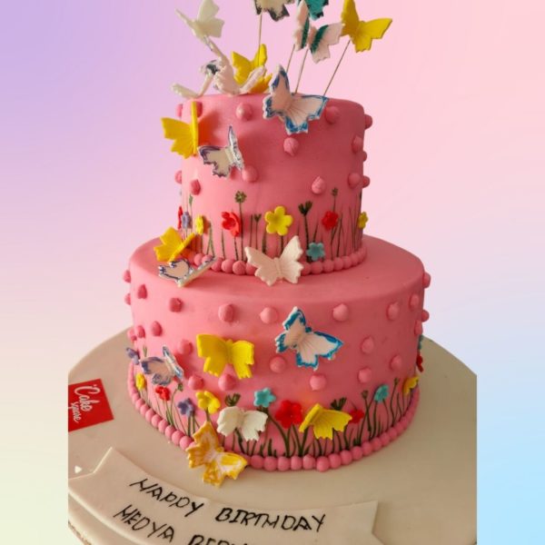 PINK BUTTERFLY BIRTHDAY THEME CAKE