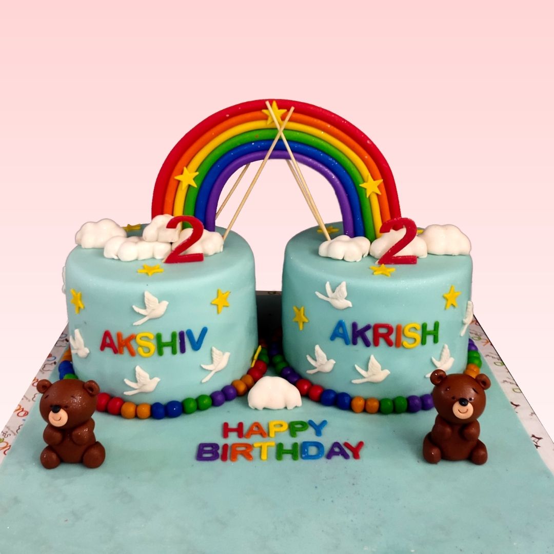 Baby Animals Twins Birthday Cake - Rashmi's Bakery