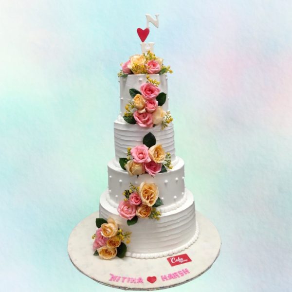White Elegant 5 Tier Wedding Cake
