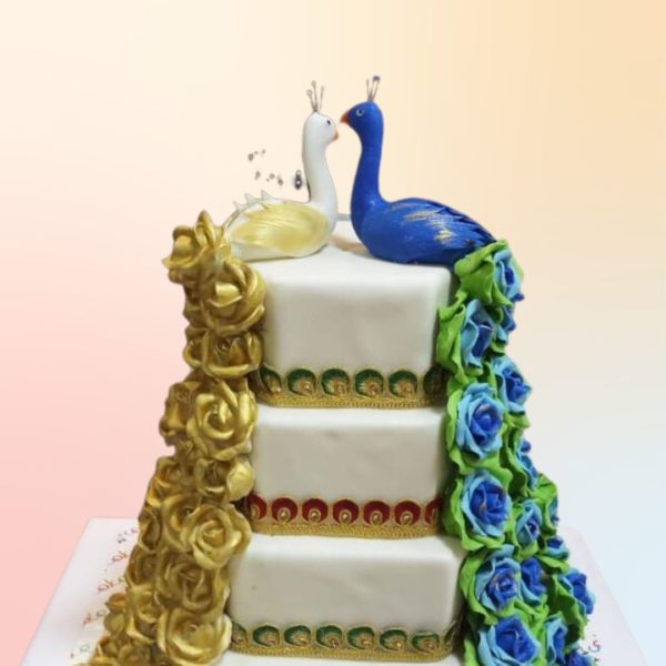 Double Peacock Wedding Theme Cake