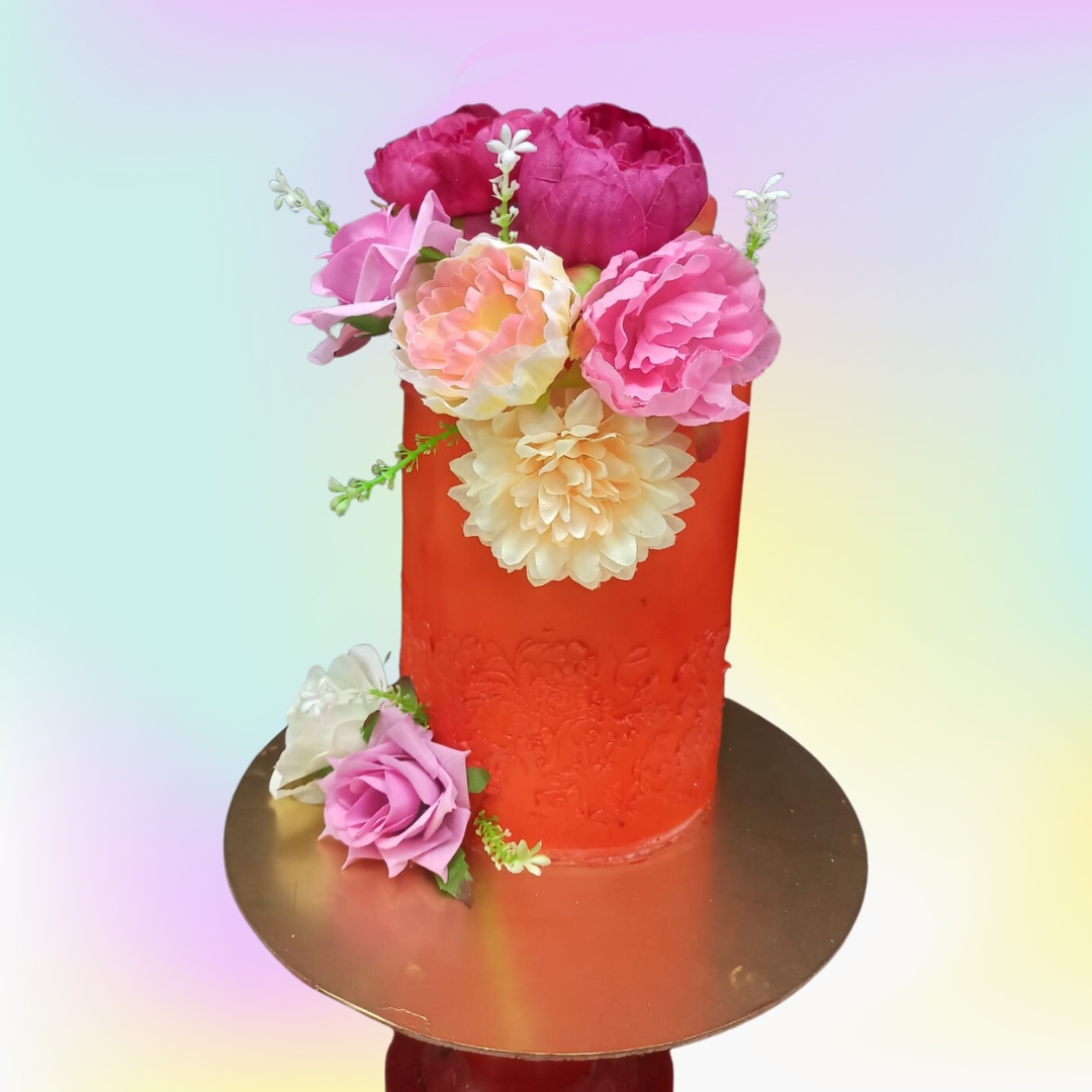 Orange Beauty With Flowers Anniversary Cake - Cake Square Chennai