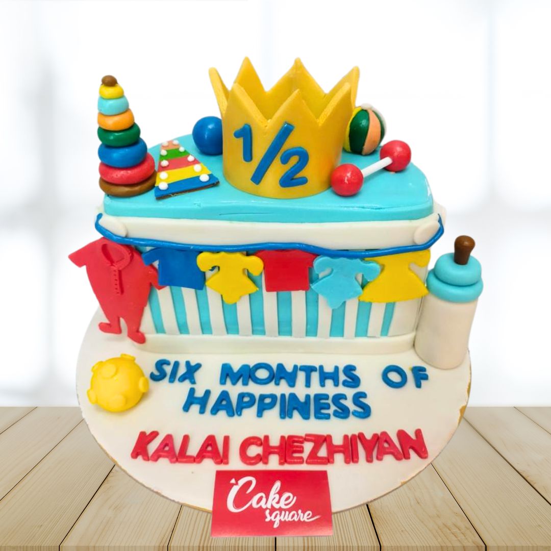 White Heart Half Birthday Cakes - Cake Square Chennai | Cake Shop in Chennai